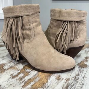 Sam Edelman Western Fringe Suede Ankle Booties - Beige